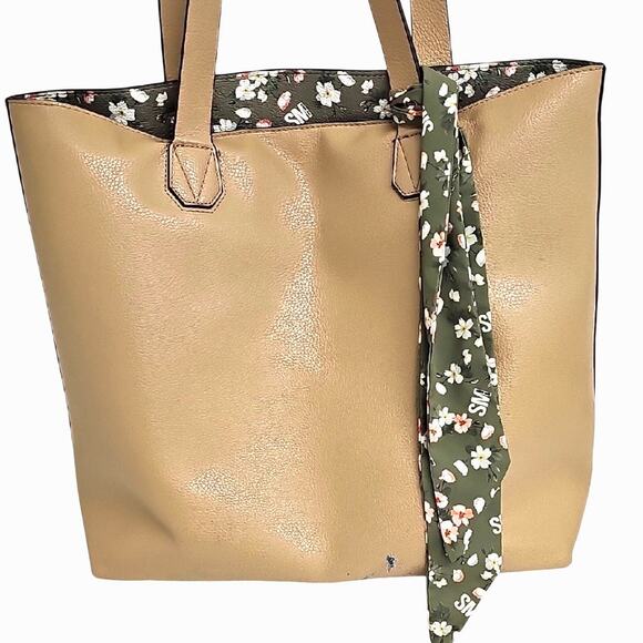 Steve Madden Chic Tan Faux Leather Tote Bag with Dual Handles Travel Bag Shop - Picture 3 of 12